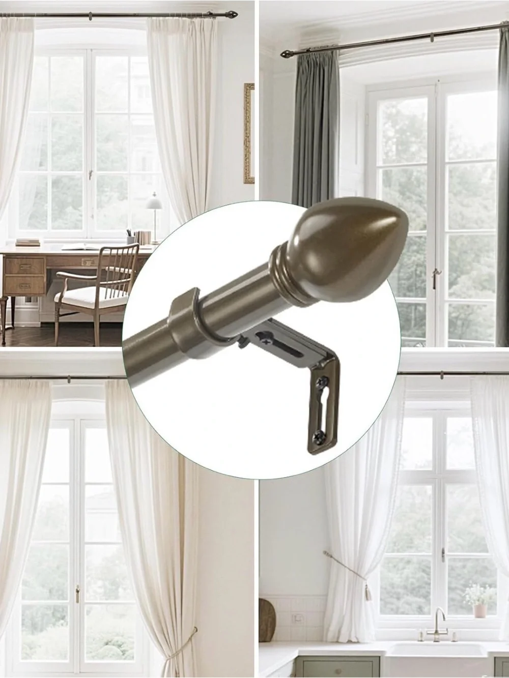 Windows 16 to 48 inches, Curtain Rod Max Adjustable Length to 60 in
